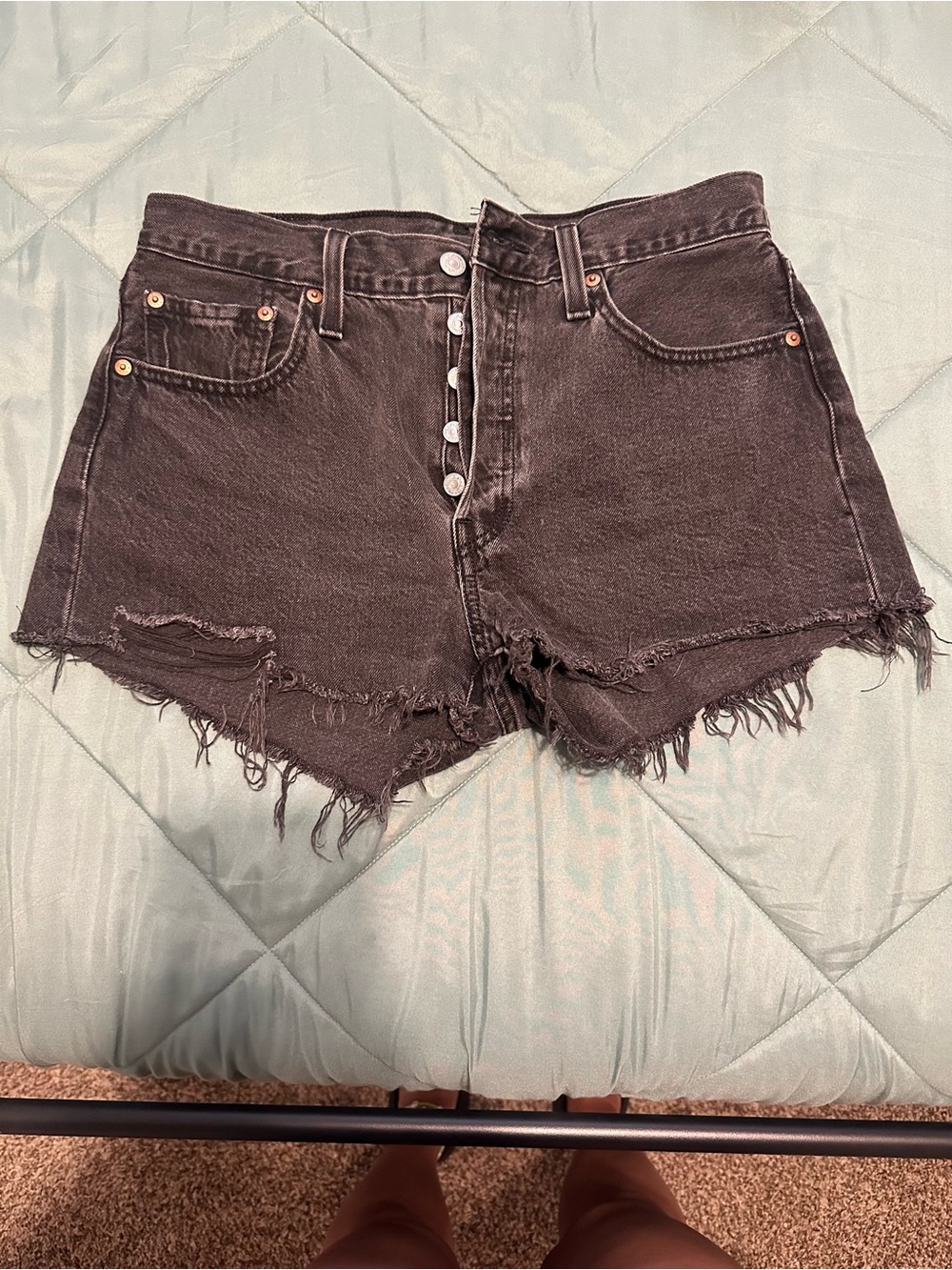 Levi's Black Button-Fly Distressed Jean Shorts